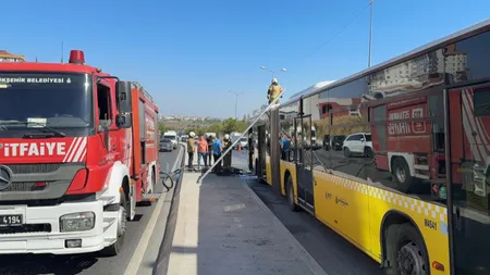 İETT otobüsü yandı. Beton mikseri ile söndürmeye çalıştılar