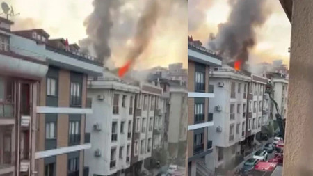 4 katlı binada korku dolu anlar! Alev alev yandı