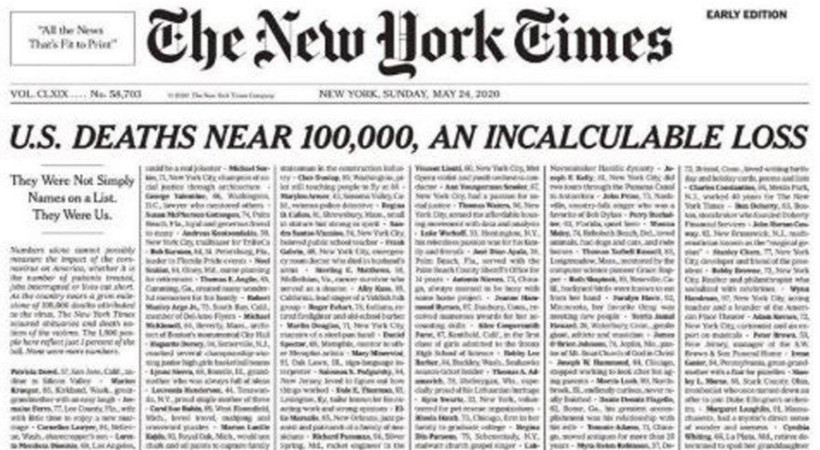 New York Times’tan çarpıcı corona birinci sayfası