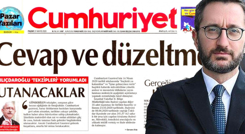 Cumhuriyet'e birinci sayfadan üç ayrı 'tekzip'