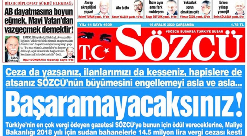 Sözcü gazetesine dev ceza