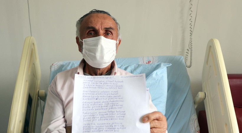 Koronavirüs tedavisi gördüğü hastanede, sağlık çalışanlarına şiirler yazdı