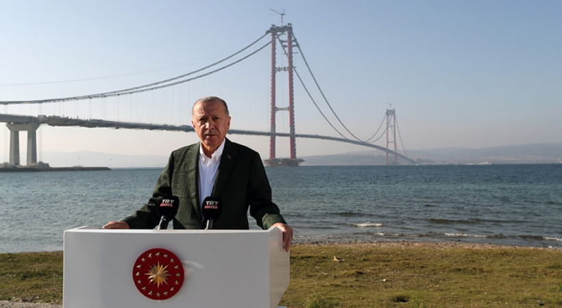 "1915 Çanakkale Köprüsü'nün son tabliye montajında konuşan Cumhurbaşkanı Erdoğan, Kanal İstanbul ile ilgili Kılıçdaroğlu'na sert çıktı