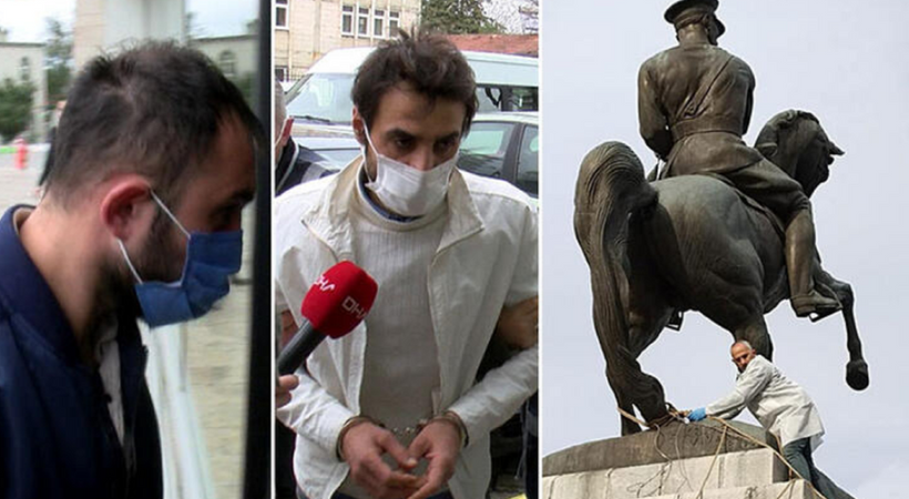 Atatürk Anıtı’na saldıran kuzenlere hapis istemi