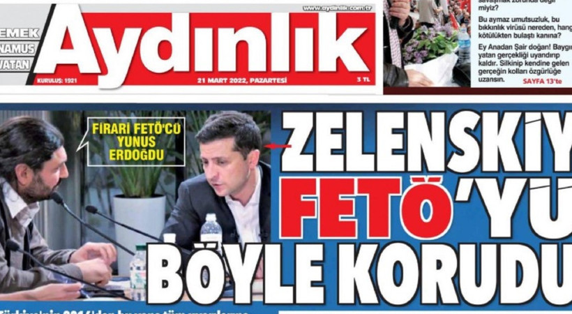 Sosyal medya Aydınlık Gazetesi'nin manşetini konuşuyor! Zelenski ile röportaj yapan Yunus Erdoğdu'yu Aydınlık, FETÖ'cülükle suçladı. Erdoğdu'nun ise iki gün öncesine kadar Aydınlık'ın muhabiri olduğu ortaya çıktı