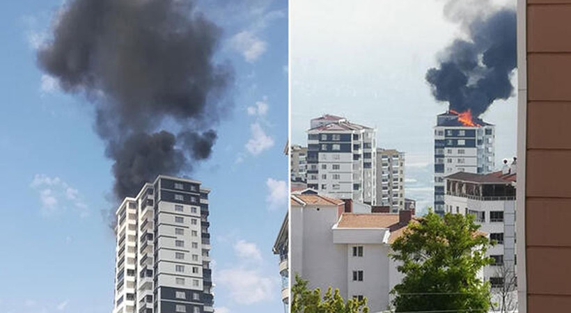 Ankara'da 20 katlı binada yangın paniği: Alevler yükseldi...