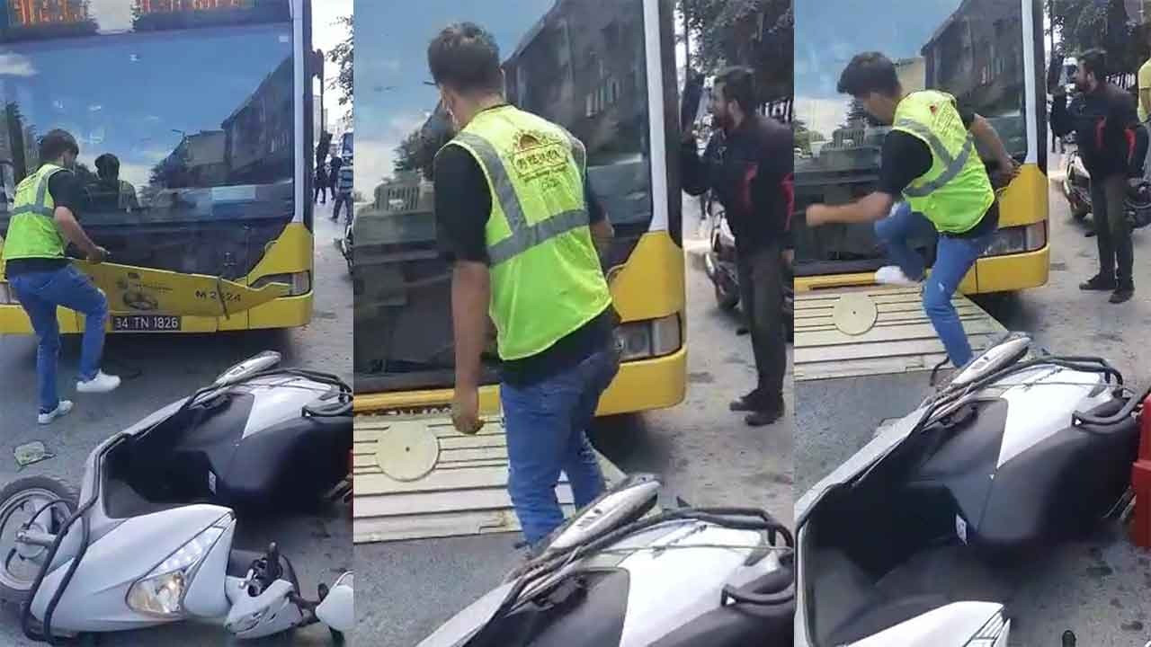 Esenyurt'ta motokuryelerden İETT otobüsüne tekmeli, yumruklu saldırı kamerada